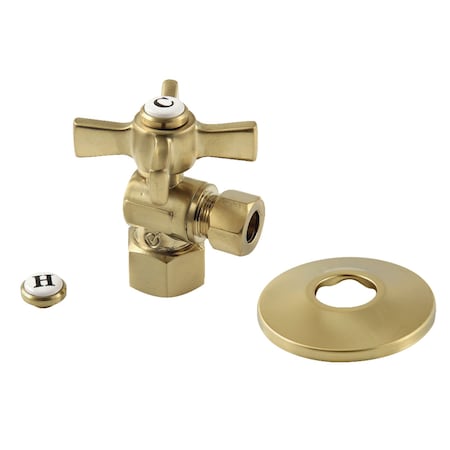 Kingston Brass 12Inch FIP x 38Inch OD Comp QuarterTurn Angle Stop Valve with Flange, Brushed Brass CC43107ZXK
